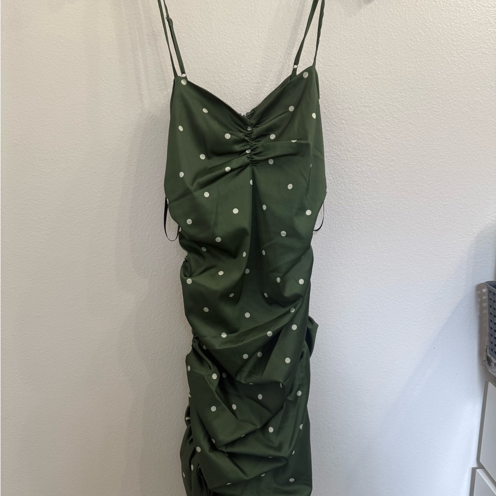 For Love And Lemons Green Ruched Tie Front Slip Dress